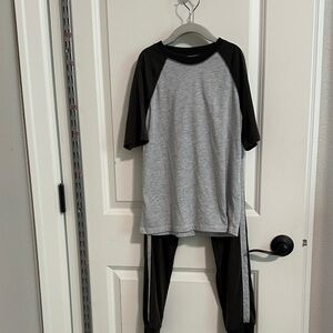 Gray and Black Raglan Sleeve Loungewear Set
